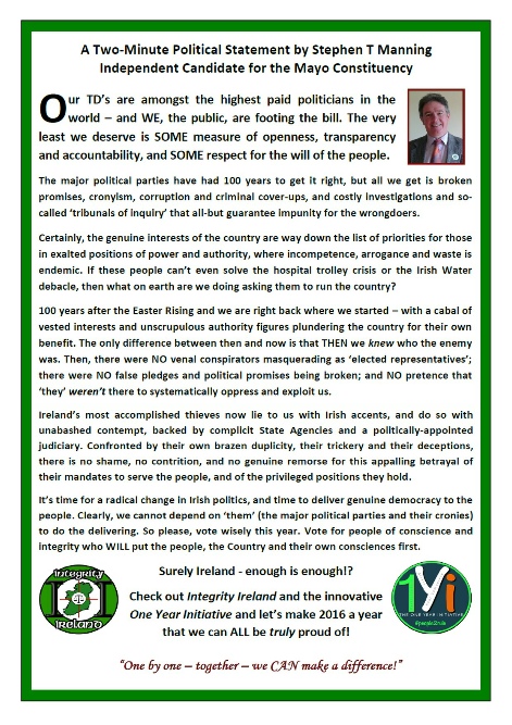 A 2-minute election satement by Stephen T Manning